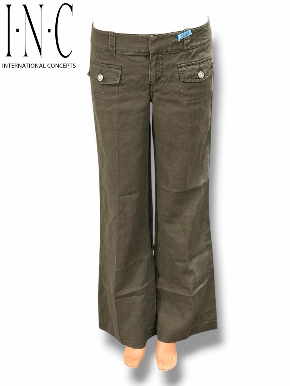 INC International Concepts Straight Leg Linen Olive Green Pants in the Size 2